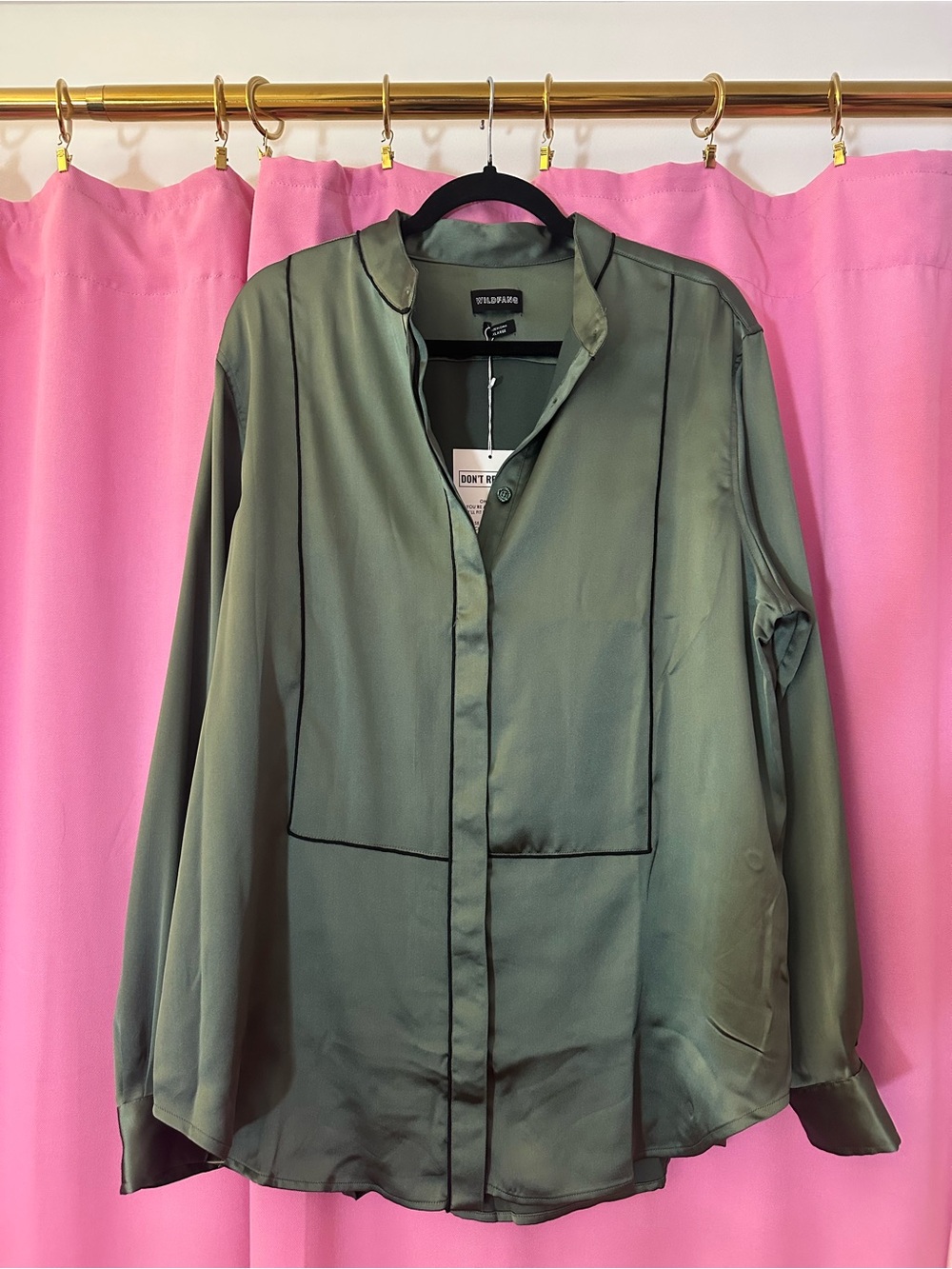 Wildfang Olive Green Satin-Style Shirt